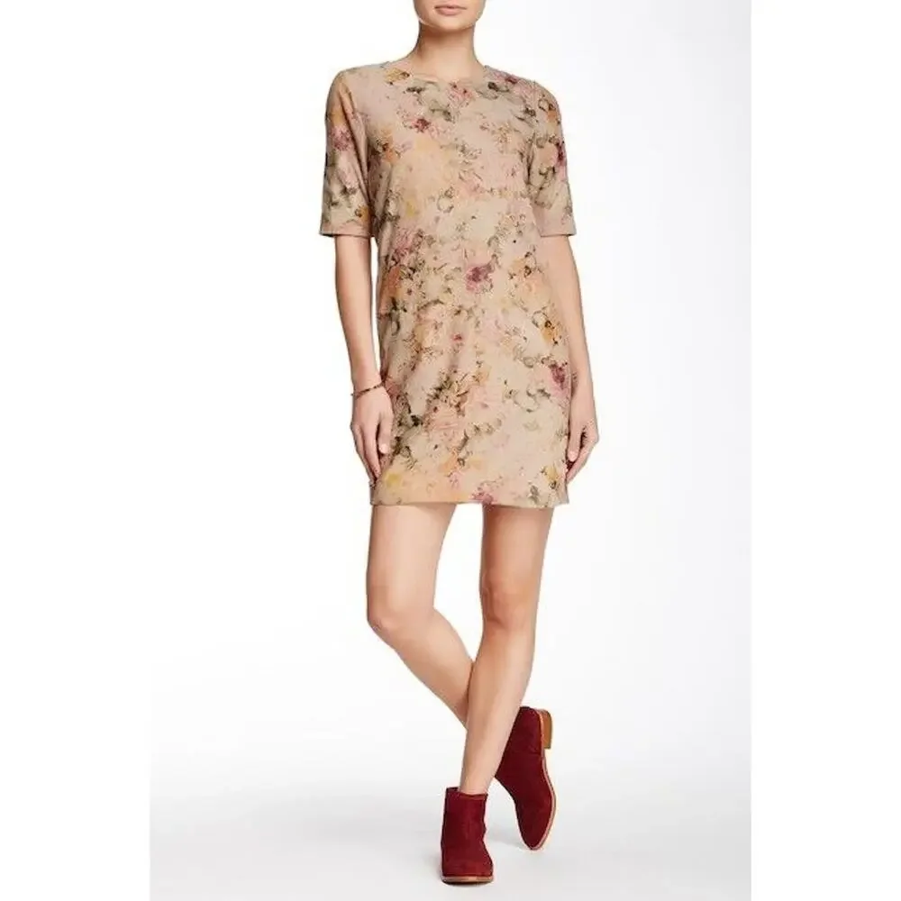 Muubaa Montesson Leather Suede Shift Dress Mini Floral Dress Zipper US 8 M $425
